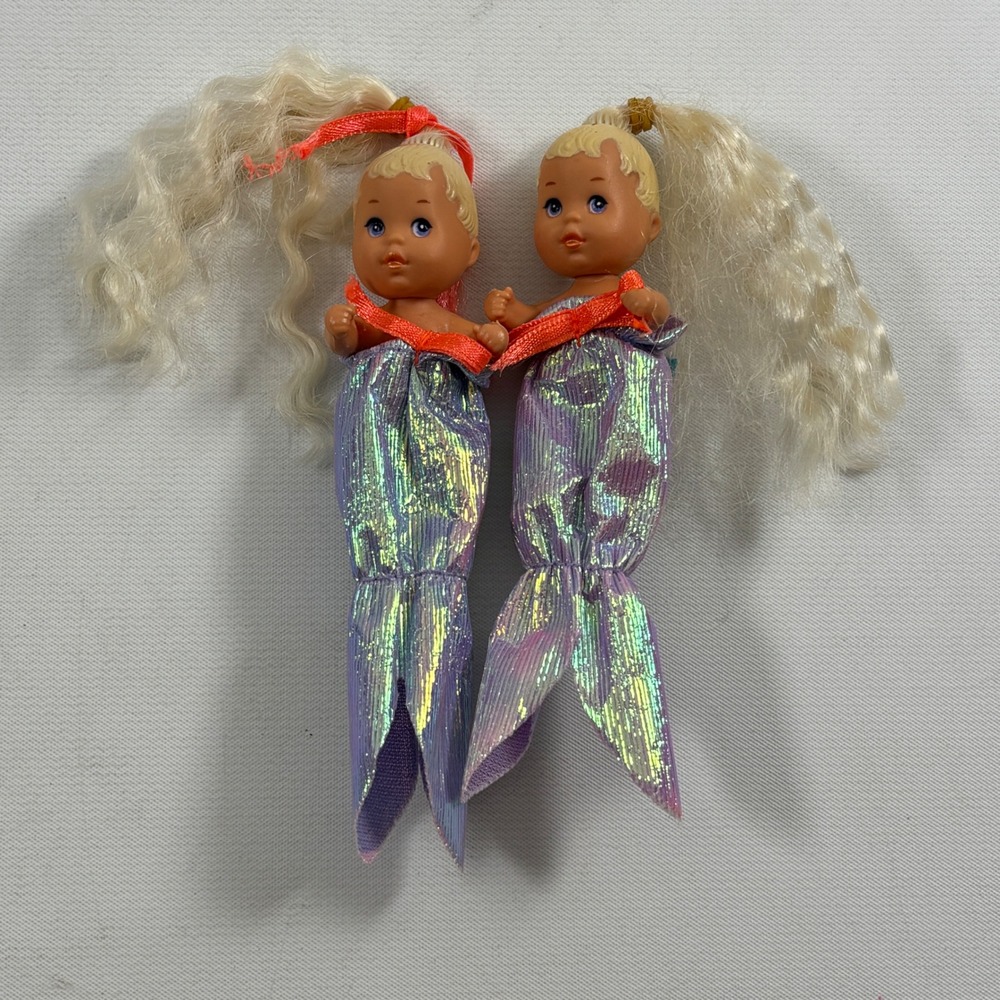 Vintage Mermaid Sea Twins Baby Dolls Iridescent Purple Tails Orange 1993 Mattel